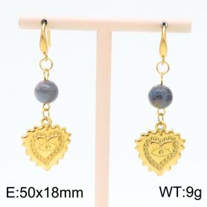 European And American Heart Bead Long Earrings 18k Gold Plated Stainless Steel Earrings - KE112144-FA