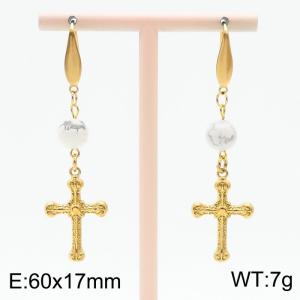 European And American Cross Bead Long Earrings 18k Gold Plated Stainless Steel Earrings - KE112145-FA