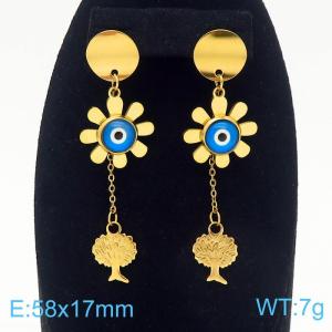 Wholesale Evil's Eye Earrings 18k Gold Plated Titanium Steel Sunflower Tree Long Earrings - KE112152-FA