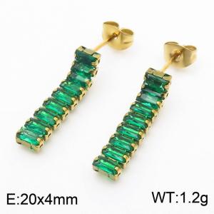 European and American fashion stainless steel medium length tassel green diamond women's temperament gold earrings - KE112235-MW