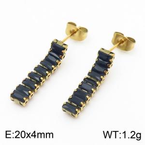 European and American fashion stainless steel medium length tassel black diamond women's temperament gold earrings - KE112237-MW
