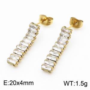 European and American fashion stainless steel medium length tassel white diamond women's temperament gold earrings - KE112238-MW