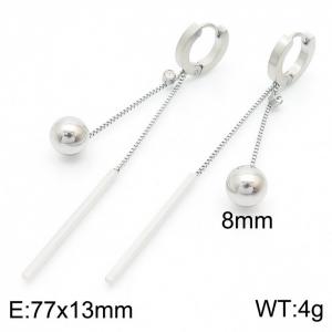 European and American fashion stainless steel shiny round bead long tassel with diamond temperament silver earrings - KE112240-MW