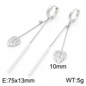 European and American fashion stainless steel leaf pendant long tassel with diamond temperament silver earrings - KE112242-MW