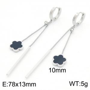 European and American fashion stainless steel flower pendant long tassel with diamond temperament silver earrings - KE112248-MW
