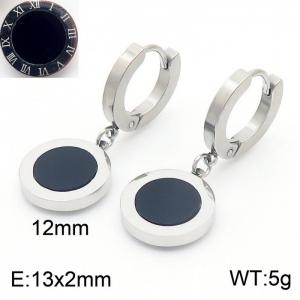 European and American fashion stainless steel women's temperament silver earrings hanging Roman digital black glue circular pendant - KE112250-MW