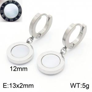 European and American fashion stainless steel women's temperament silver earrings hanging Roman digital white shell circular pendant - KE112252-MW