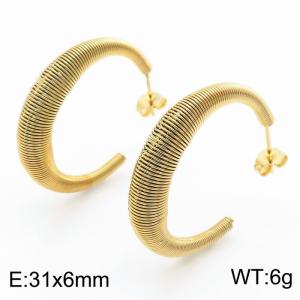 Minority vacuum plated gold c-spring stainless steel lady earrings - KE112281-YX