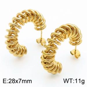 INS vacuum plated gold c-spring perforated stainless steel earrings for ladies - KE112283-YX