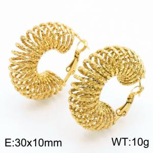 INS vacuum plated gold twist C spring stainless steel lady earrings - KE112285-YX