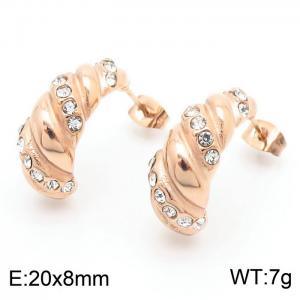 European and American fashionable stainless steel geometric diamond studded women's temperament rose gold earrings - KE112299-KFC