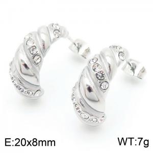 European and American fashionable stainless steel geometric diamond studded women's temperament silver earrings - KE112301-KFC