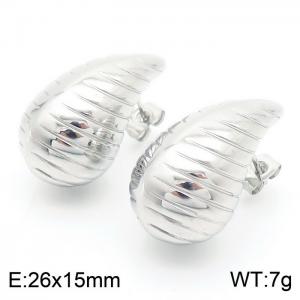 European and American fashion stainless steel chubby droplet shaped threaded women's temperament silver earrings - KE112306-KFC