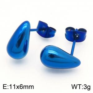 European and American fashion stainless steel 6mm chubby water droplet shaped women's temperament dark blue earrings - KE112312-KFC