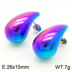 European and American fashion stainless steel 15mm chubby droplet shaped women's temperament seven color earrings - KE112313-KFC