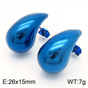 European and American fashion stainless steel 15mm chubby water droplet shaped women's temperament dark blue earrings - KE112314-KFC