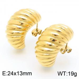 Irregular Croissant Pattern Earrings 18k Gold Plated Stainless Steel Jewelry Texture Retro Stud Earrings - KE112360-KFC