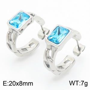 French Stainless Steel Link Chain Stud Earrings Square Blue Crystal Zircon Openable Earrings - KE112403-K