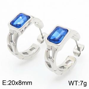 French Stainless Steel Link Chain Stud Earrings Square Blue Crystal Zircon Openable Earrings - KE112408-K