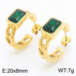 Fashion Gold-plated Stainless Steel Link Chain Stud Earrings Square Green Crystal Zircon Openable Earrings - KE112409-K