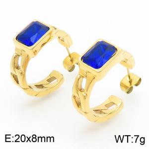 Fashion Gold-plated Stainless Steel Link Chain Stud Earrings Square Blue Crystal Zircon Openable Earrings - KE112410-K