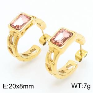 Fashion Gold-plated Stainless Steel Link Chain Stud Earrings Square Crystal Zircon Openable Earrings - KE112411-K