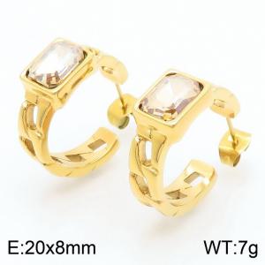 Fashion Gold-plated Stainless Steel Link Chain Stud Earrings Square Yellow Crystal Zircon Openable Earrings - KE112413-K