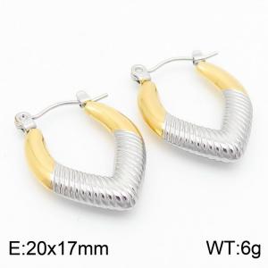 Gold and Silver Color Stripes Hollow Stainless Steel Earrings for Women - KE112414-KFC