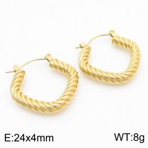 Gold Color Twist U Shape Hollow Stainless Steel Earrings for Women - KE112420-KFC