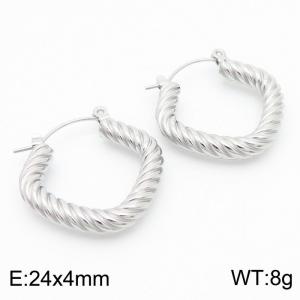 Silver Color Twist U Shape Hollow Stainless Steel Earrings for Women - KE112421-KFC