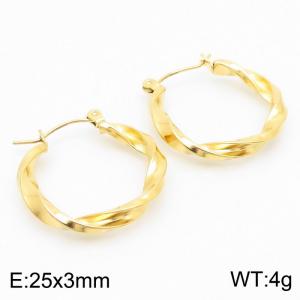 Gold Color Twist U Shape Hollow Stainless Steel Earrings for Women - KE112425-KFC