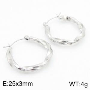 Silver Color Twist U Shape Hollow Stainless Steel Earrings for Women - KE112427-KFC