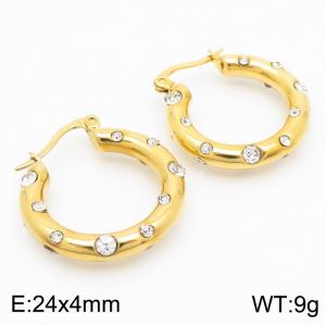Gold Color Shiny Crystal Rhinestone U Shape Hollow Stainless Steel Earrings for Women - KE112428-KFC