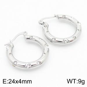 Silver Color Shiny Crystal Rhinestone U Shape Hollow Stainless Steel Earrings for Women - KE112429-KFC