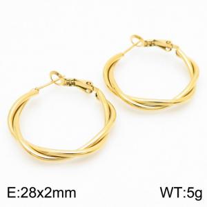 Gold Color Double Twist Stainless Steel Earrings For Women - KE112434-KFC
