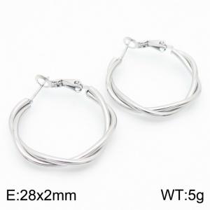 Silver Color Double Twist Stainless Steel Earrings For Women - KE112435-KFC