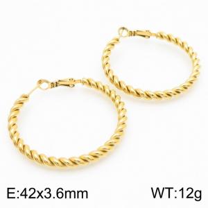 Gold Color Round Twist Stainless Steel Earrings For Women - KE112436-KFC