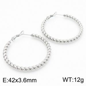 Silver Color Round Twist Stainless Steel Earrings For Women - KE112437-KFC