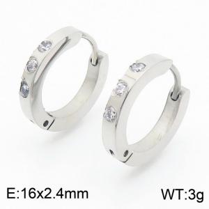 Simple and versatile stainless steel creative diamond circle women's silver earrings - KE112446-XY