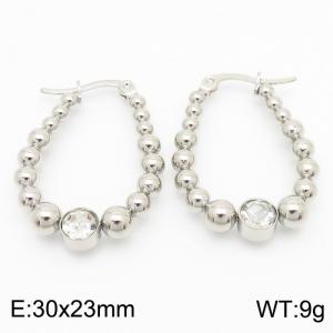 Fashionable and versatile stainless steel creative size round bead splicing single diamond round bead women's silver earrings - KE112448-YX