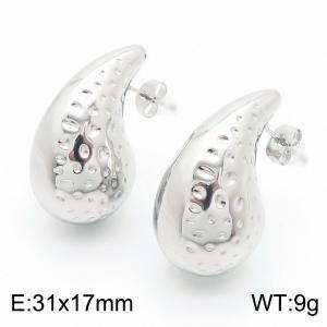 European and American fashion stainless steel creative hammer pattern water droplet shaped women's temperament silver earrings - KE112468-KFC