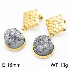 European and American fashion stainless steel special geometric shape natural gemstone temperament gold  earrings - KE112470-FA