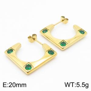 20mm Geometric Green Zircon Charmer  Earrings Women Stainless Steel Gold Color - KE112473-HM