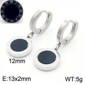 13x2mm Black Round Charm Earrings Women Stainless Steel Silver Color - KE112475-MW