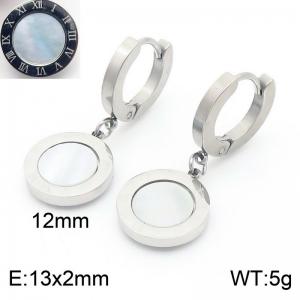 13x2mm White Round Charm Earrings Women Stainless Steel Silver Color - KE112476-MW