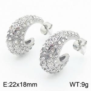 European and American fashion stainless steel creative full diamond irregular C-shaped opening charm silver  earrings - KE112506-KFC