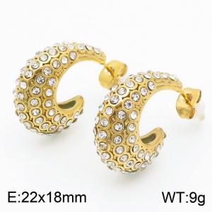 European and American fashion stainless steel creative full diamond irregular C-shaped opening charm gold earrings - KE112507-KFC