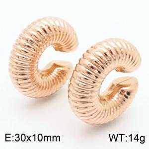 European and American fashion stainless steel screw thread thick and thick C-shaped opening charm rose gold earrings - KE112511-KFC