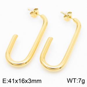 European and American fashion stainless steel creative hollow U-shaped rectangular opening temperament gold earrings - KE112514-KFC