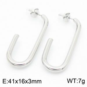 European and American fashion stainless steel creative hollow U-shaped rectangular opening temperament silver earrings - KE112515-KFC